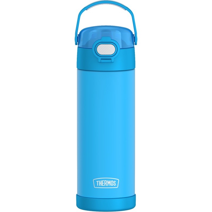 Termos pentru copii Thermos 470 ml, neon albastru, deschidere cu o singura mana, izolatie termica