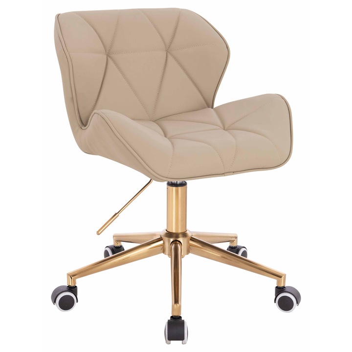 Scaun de birou, Votana, HR111K, Piele Ecologica Premium Soft, Baza Aurie, Crem