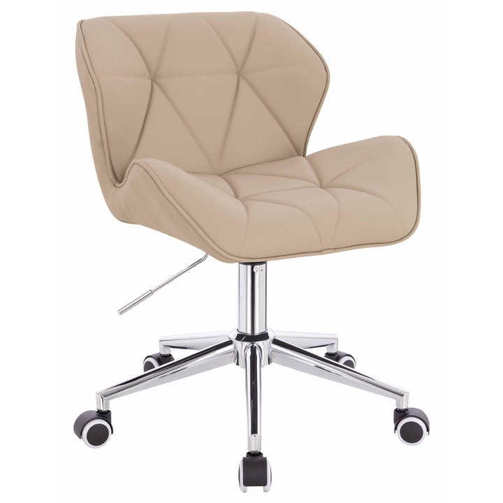 Scaun de birou, Votana, HR111K, Piele Ecologica Premium Soft, Baza Cromata, Crem