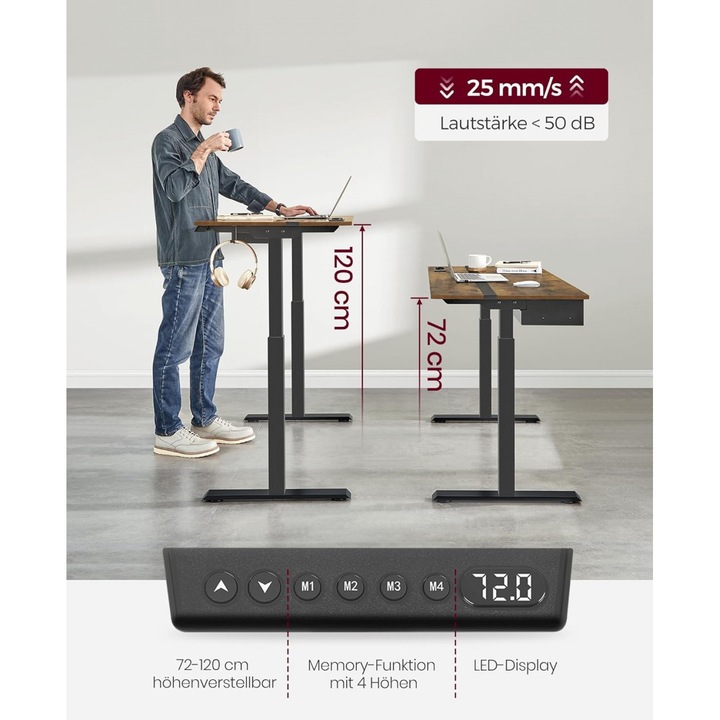 Birou reglabil, Santo Living, Maro-Negru, 140×60×72-120