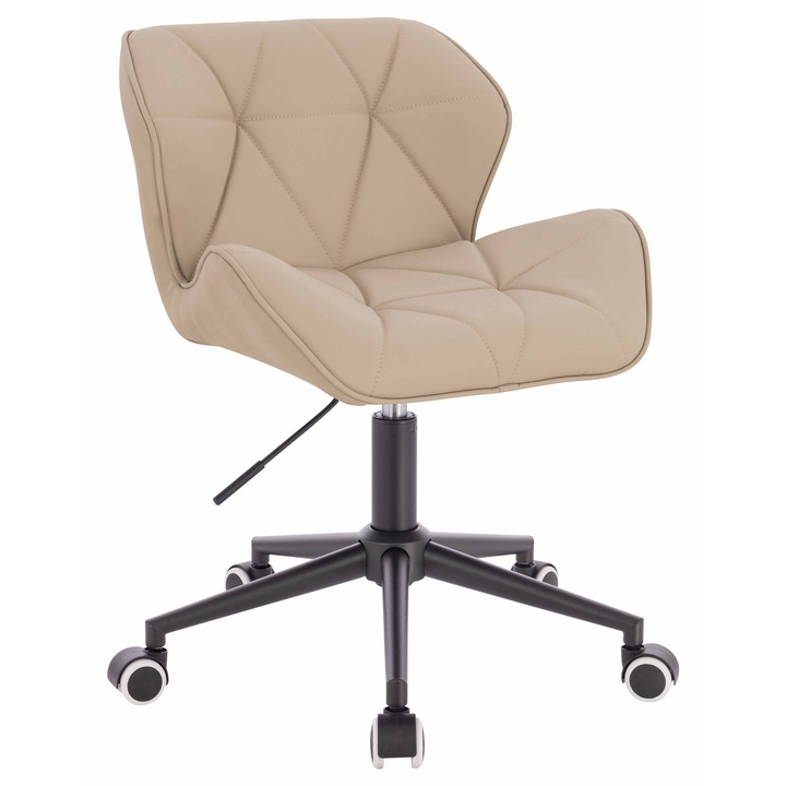 Scaun birou Votana HR111K, Piele Ecologica Premium Soft, Baza Neagra, Crem, 46x35cm, inaltime ajustabila 40-54cm