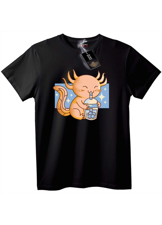 Póló Aranyos Axolotl Bubble Tea-vel, Fekete