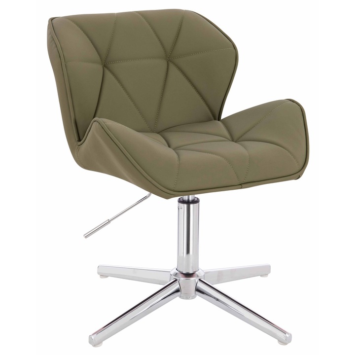 Scaun de birou, Votana, HR111CROSS, Piele Ecologica Premium Soft, Baza Cromata, Khaki