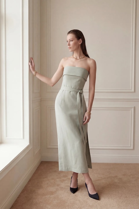 Rochie Maxi, MyFashion, fara bretele, verde salvie, in, bumbac