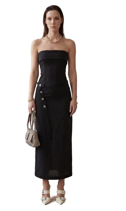 Rochie maxi, MyFashion, fara bretele, neagra, in, bumbac
