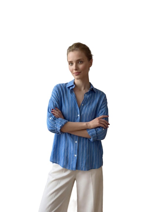 Camasa dama, MyFashion, cu dungi, albastru, textil