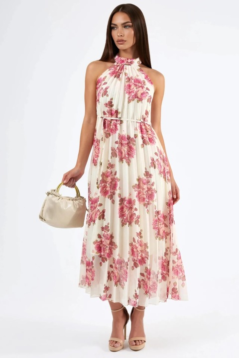 Rochie Maxi Busem, florala, crem natural