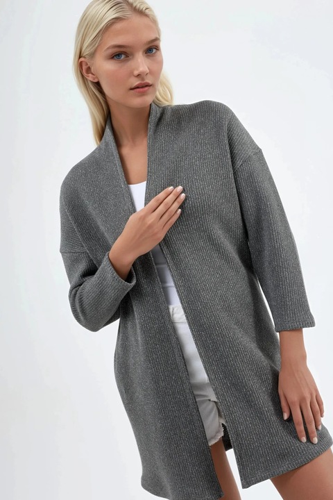 Cardigan dama, Busem, Gri inchis, Bumbac/Poliester, L INTL