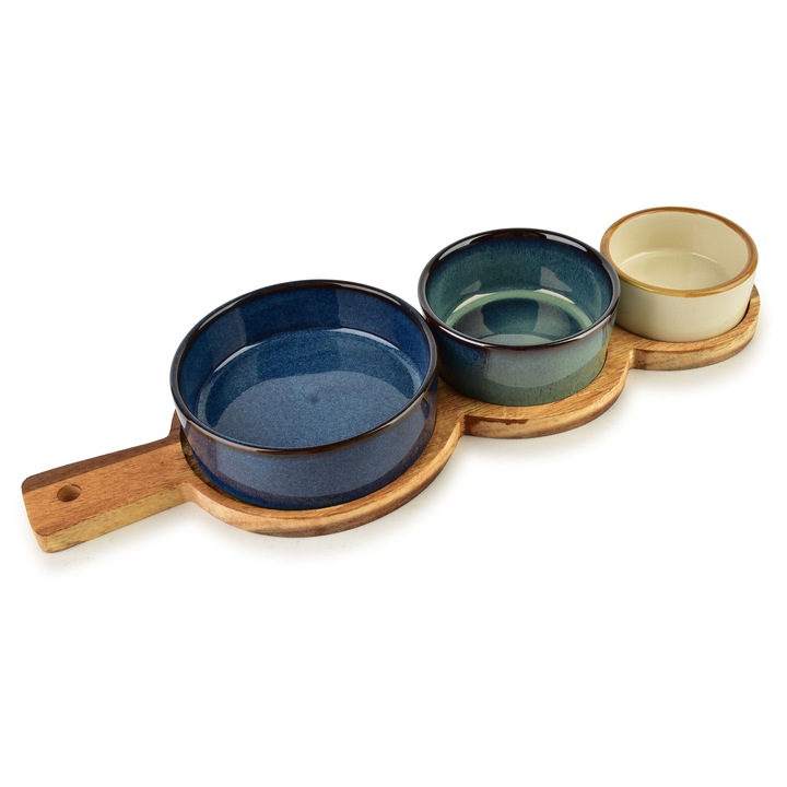 Tocator pentru bucatarie, set cu 3 boluri, Allesken, dimensiuni 35x12x1,2 cm, boluri 160 ml/120 ml/80 ml, culori pastel