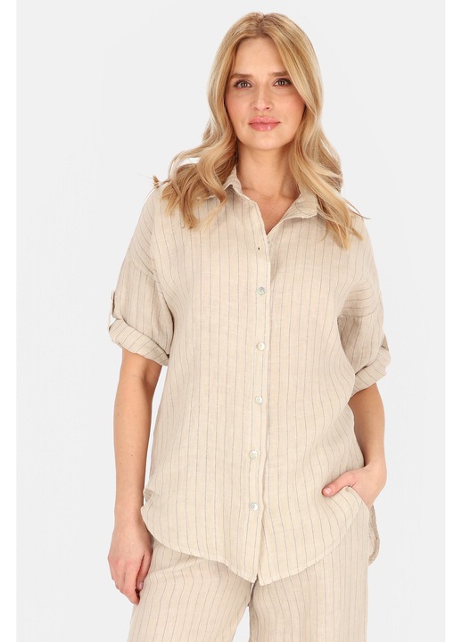 Női ing, Perso, bézs, lenvászon, csíkos, feltekert ujjú