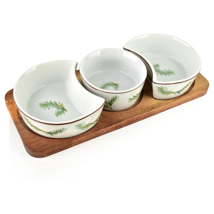 Tocator de bucatarie, set 3 piese, cu 3 boluri (2x150ml, 1x120ml), dimensiuni 26,5x11x1,2cm, design rozmarin