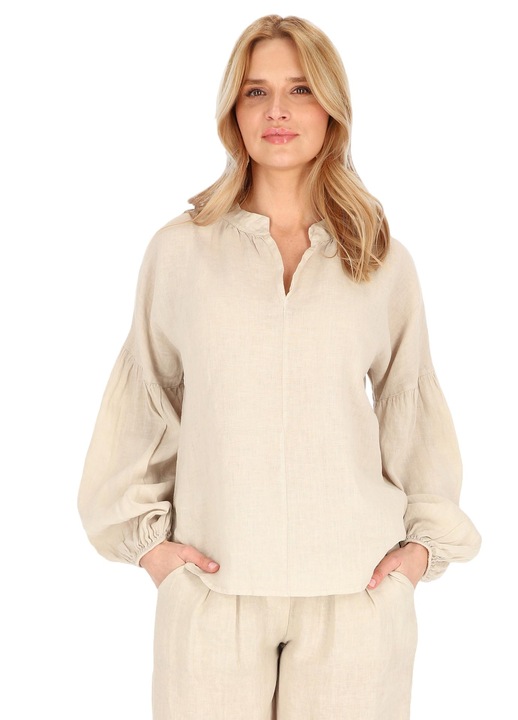 Дамска блуза, Perso, лен, буфан ръкави, бежова, бохо стил