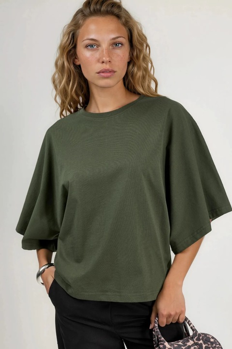 Tricou dama, Busem, tricou oversized, kaki, bumbac 100%