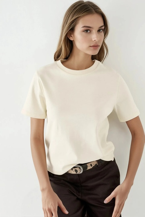 Tricou dama, Busem, din bumbac reiat, galben lamaie, jerseu