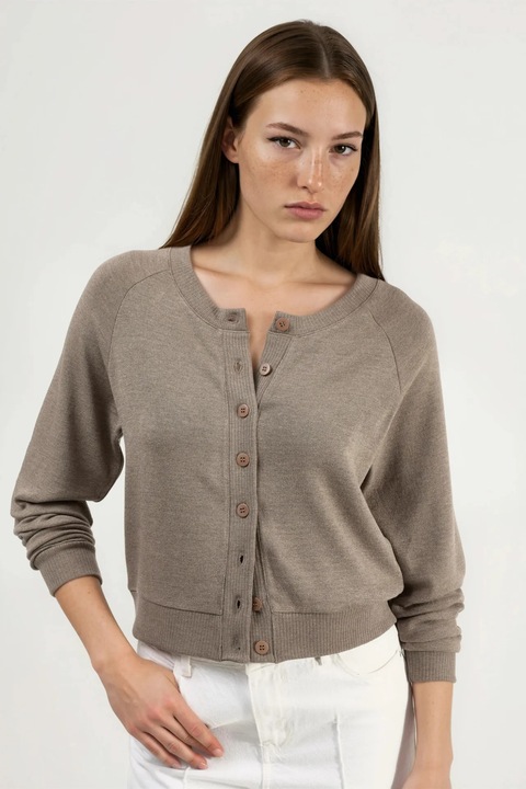 Cardigan dama Busem, guler rotund, nasturi, maro, acrilic si elastan
