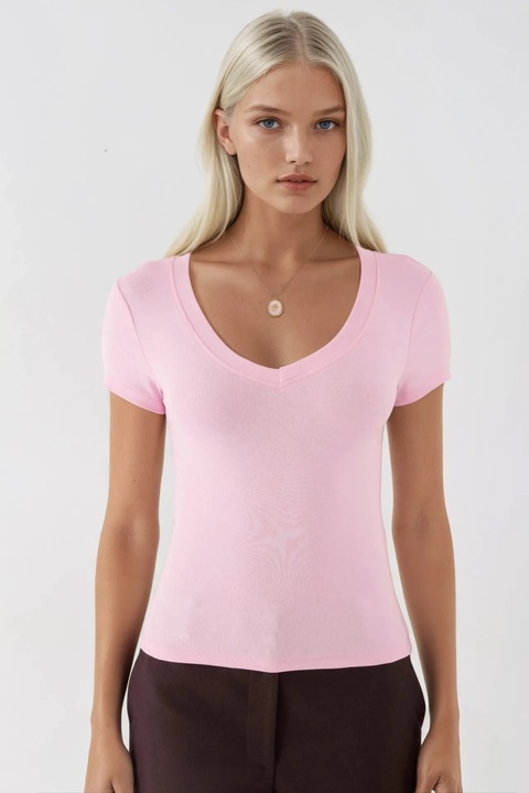 Tricou Busem, elastic, roz pudra, jerseu