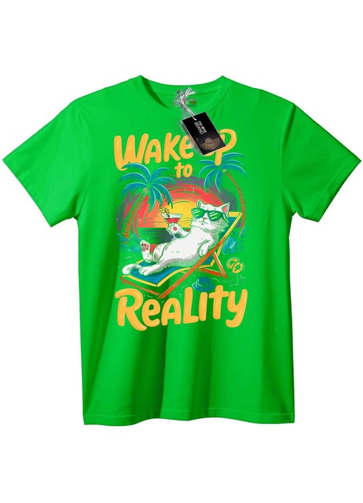 Тениска „Плажни вибрации на котката: Събуди се в реалността“, Verde deschis