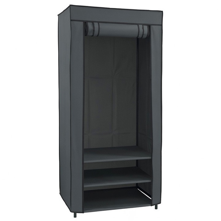 Текстилен гардероб с ролетна щора - 70x45x160cm / Сив