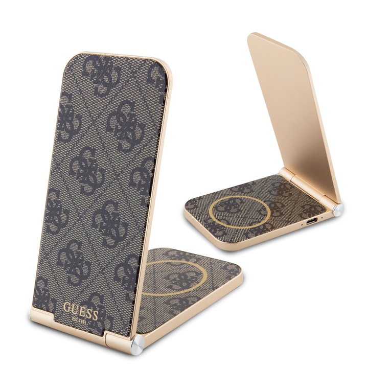 Incarcator magnetic Guess "4G Logo Collection", 15W, culoare cafea