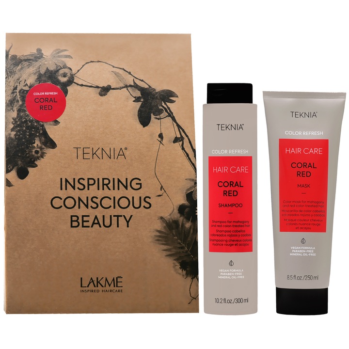 Lakme Teknia Color Refresh Coral Red Kit - set pentru par rosu, mahon, 300x250ml