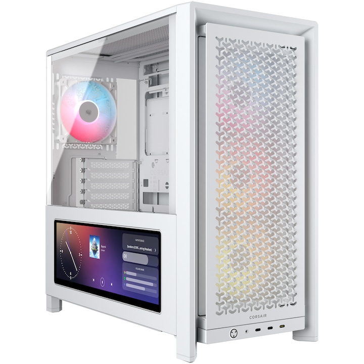 Carcasa PC Corsair FRAME 4000D LCD RS Performance Mid-Tower, XENEON EDGE 14.5" LCD Touchscreen, Alb