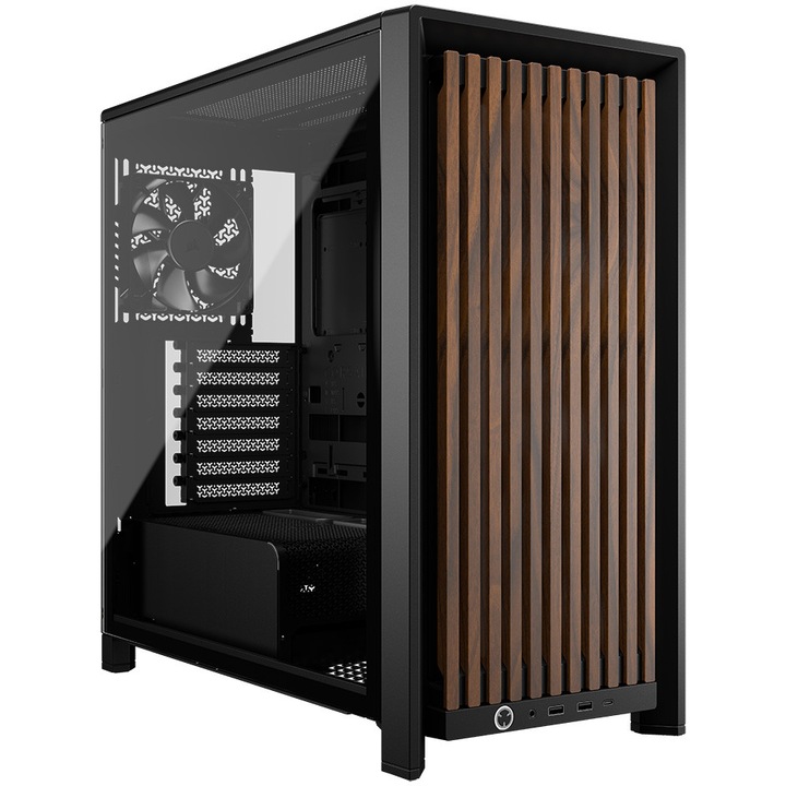 Кутия за компютър Corsair FRAME 4000D WOOD RS Mid-Tower, Преден панел от дърво, Black/Walnut