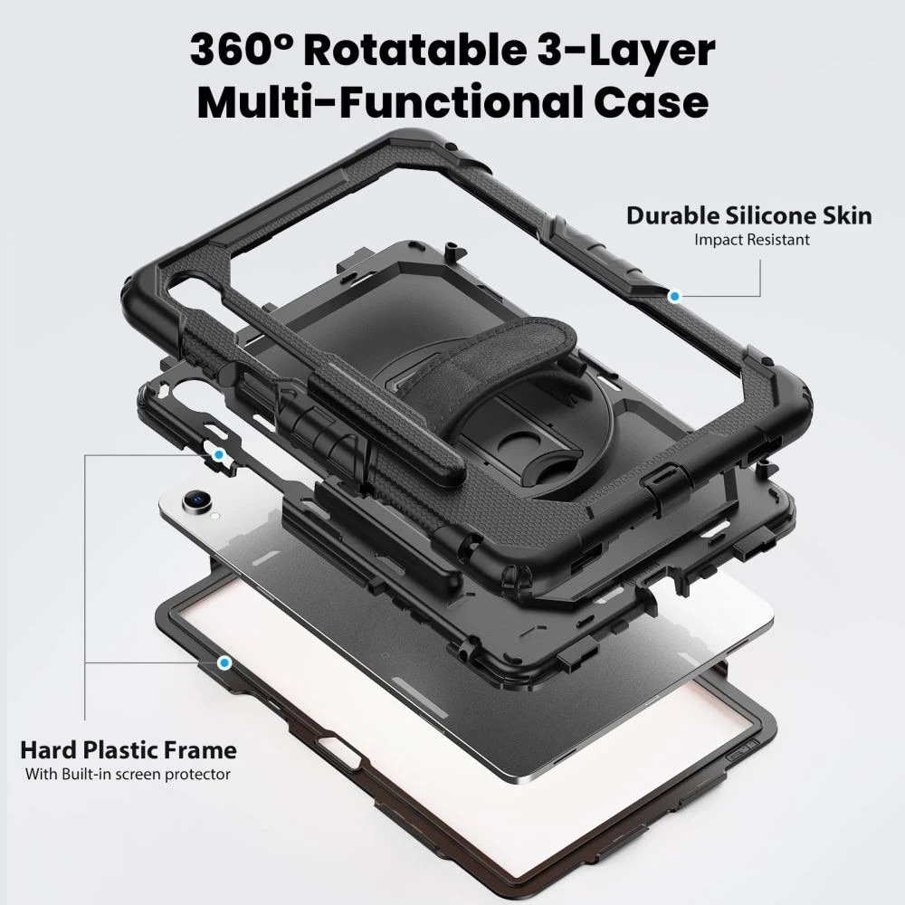 Husa tableta Tech-Protect Solid, protectie 360, neagra, pentru Samsung Galaxy Tab S11 11", cu suport si curea de transport