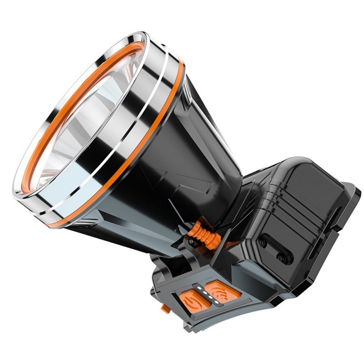 Акумулаторен LED челник с ултра-ярко осветление, тип лента за глава, 5 вата, сребрист алуминиев пръстен T10-XPE, високоинтензивно фокусирано светлинно ядро G6. Подходящ за туризъм, къмпинг, търсене и спасяване, нощно колоездене и риболов