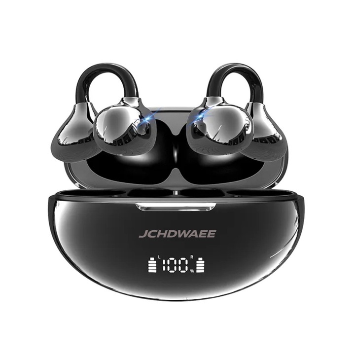 JCHDWAEE® OWS Bluetooth fejhallgató, csontvezetéses, digitális LED kijelző, IPX5, Bluetooth 6.1, HD hívás kettős mikrofonnal, érintésvezérlés, sporthoz, Android és iOS kompatibilis, fekete
