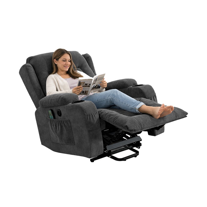 Fotoliu Pentru Masaj, FONIX Etheris Elite, 8 Puncte De Masaj Cu Vibratii, Incalzire In Zona Lombara, Pozitionare Electrica, Baza Din Fier Rezistenta, Pozitie Culcat 160cm, Capacitate Sustinere 130 kg, Port Incarcare USB, Design Ergonomic, Negru