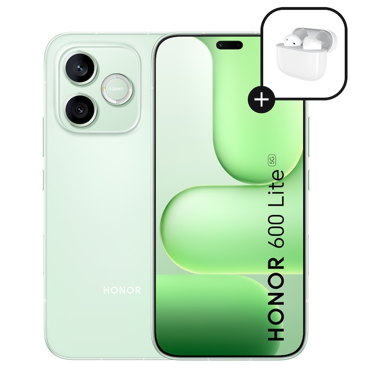 Telefon mobil HONOR 600 Lite, Dual SIM, 8GB RAM, 256GB ROM, Sprout Green - Casti Honor Choice Earbuds X7e Active incluse