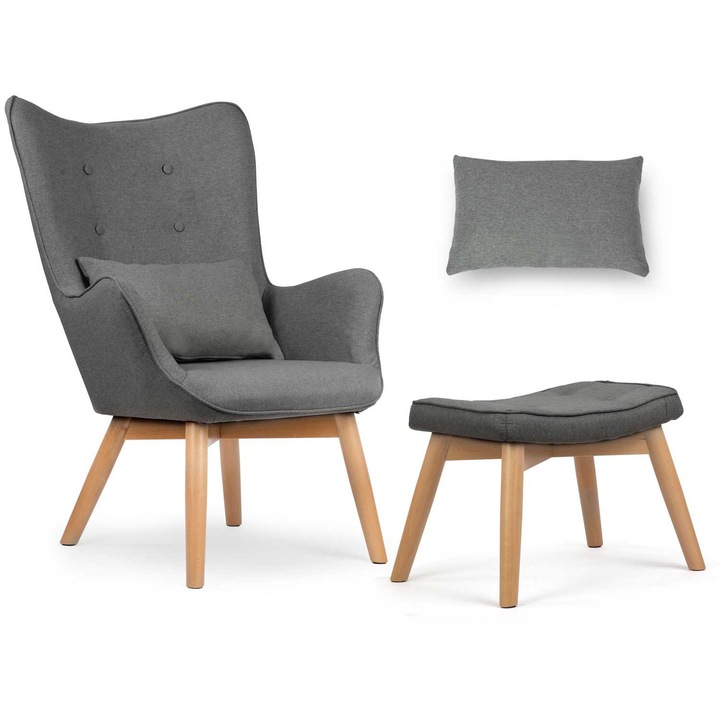 Fotoliu cu suport pentru picioare, Sofotel, gri