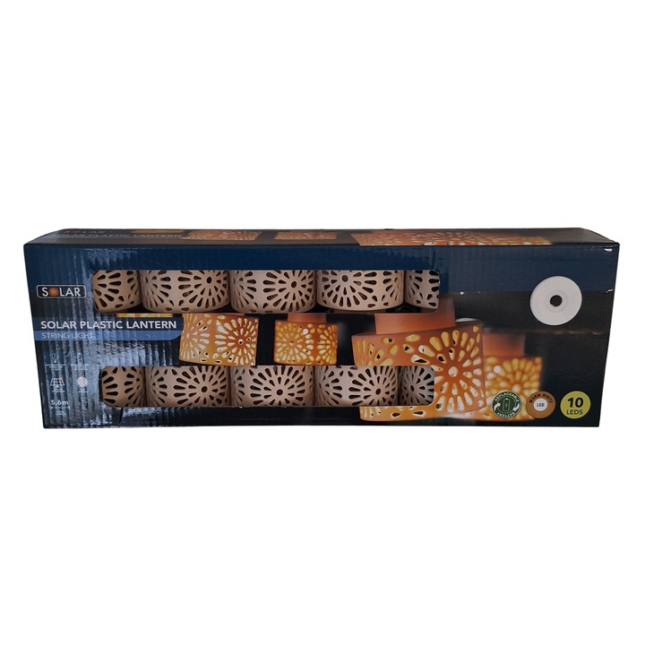 Ghirlanda luminoasa solara pentru exterior, 10 LED, felinare decorative, 5.6 m, lumina calda, iluminat gradina si terasa
