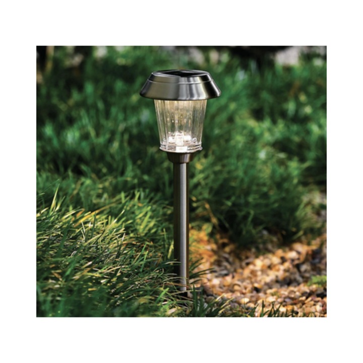 3 малки стълба соларна LED лампа Hoff, инокс и пластмаса, височина 45.5 см, сребриста, външна, градински лампи