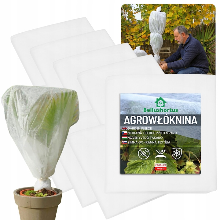 Plasa de protectie pentru plante Bellushortus, alb, 1.6x1.6m, set 10 bucati, izolare termica, anti-inghet
