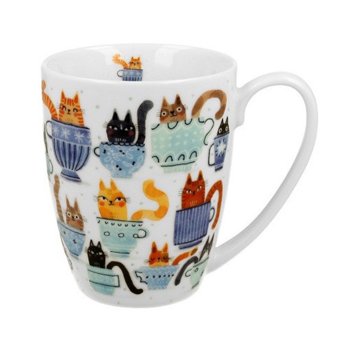 Cana DUO Koci swiat, 360 ml, 8,2x10,3cm, cu imprimeu de pisici, set cu cosulet