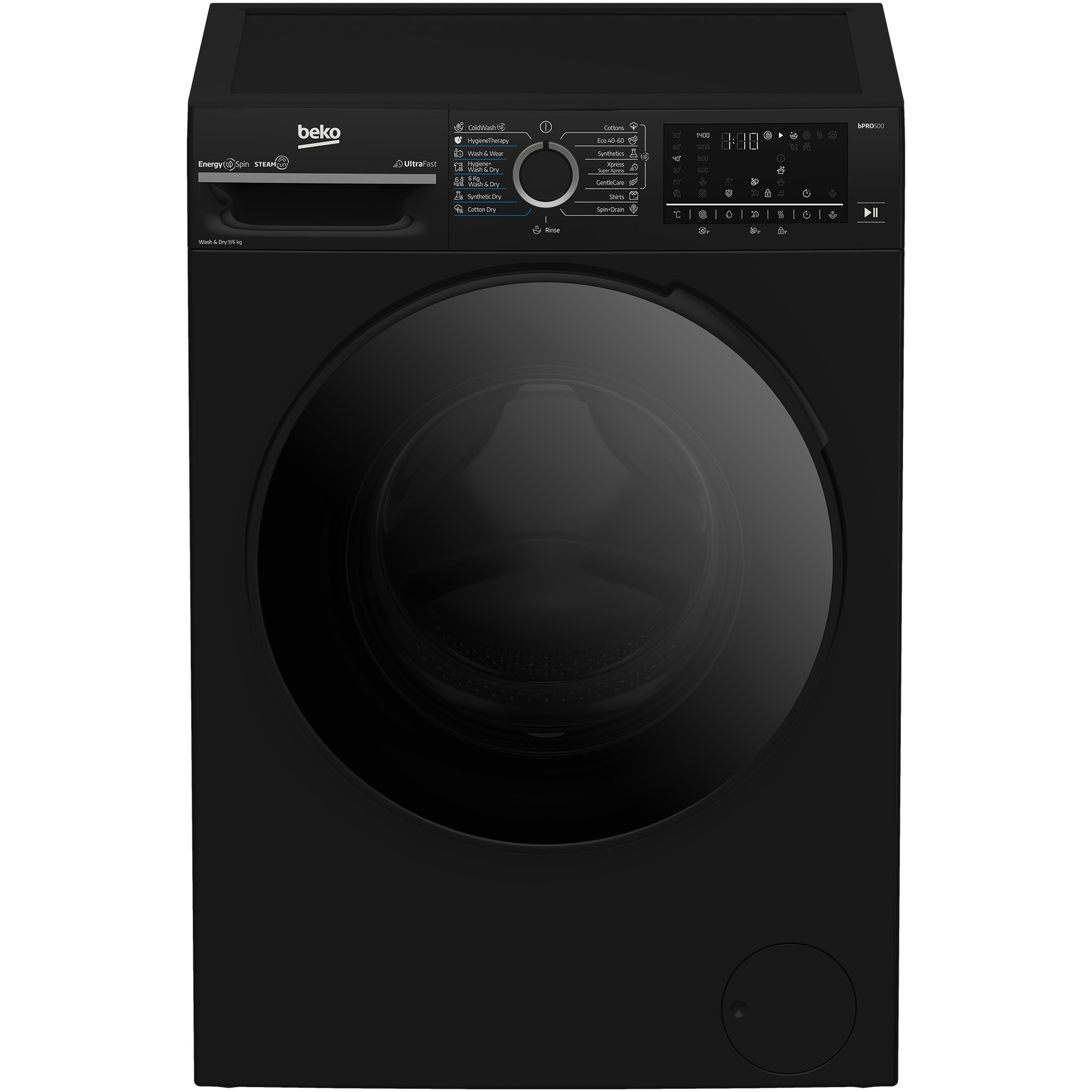 Masina de spalat rufe cu uscator Beko BM5DFT49442PB, Clasa D, SteamCure, 9/6 kg, 1400 rpm, Negru