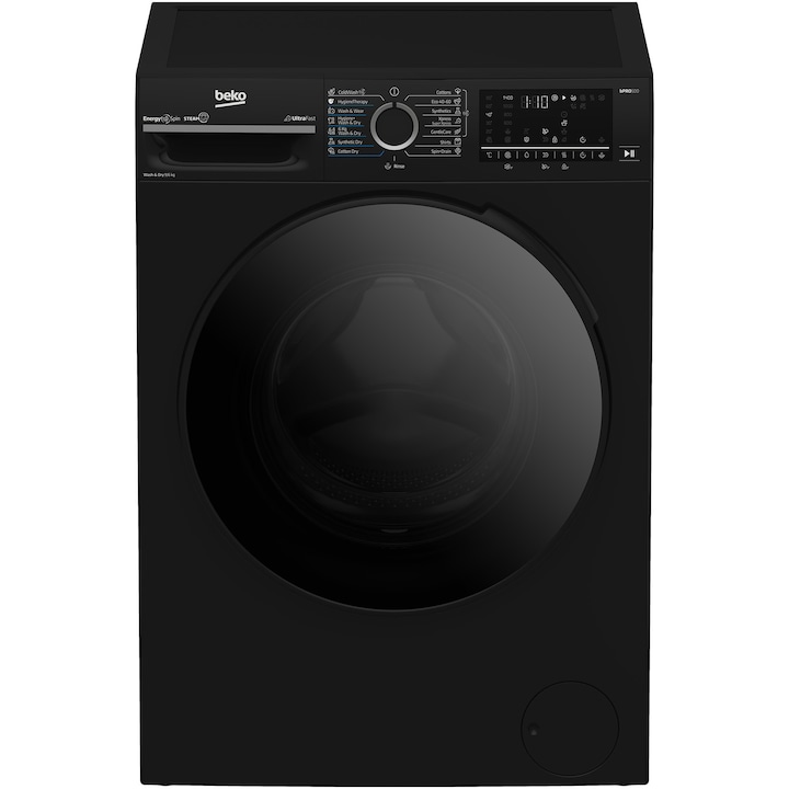 Masina de spalat rufe cu uscator Beko BM5DFT49442PB, Clasa D, SteamCure, 9/6 kg, 1400 rpm, Negru