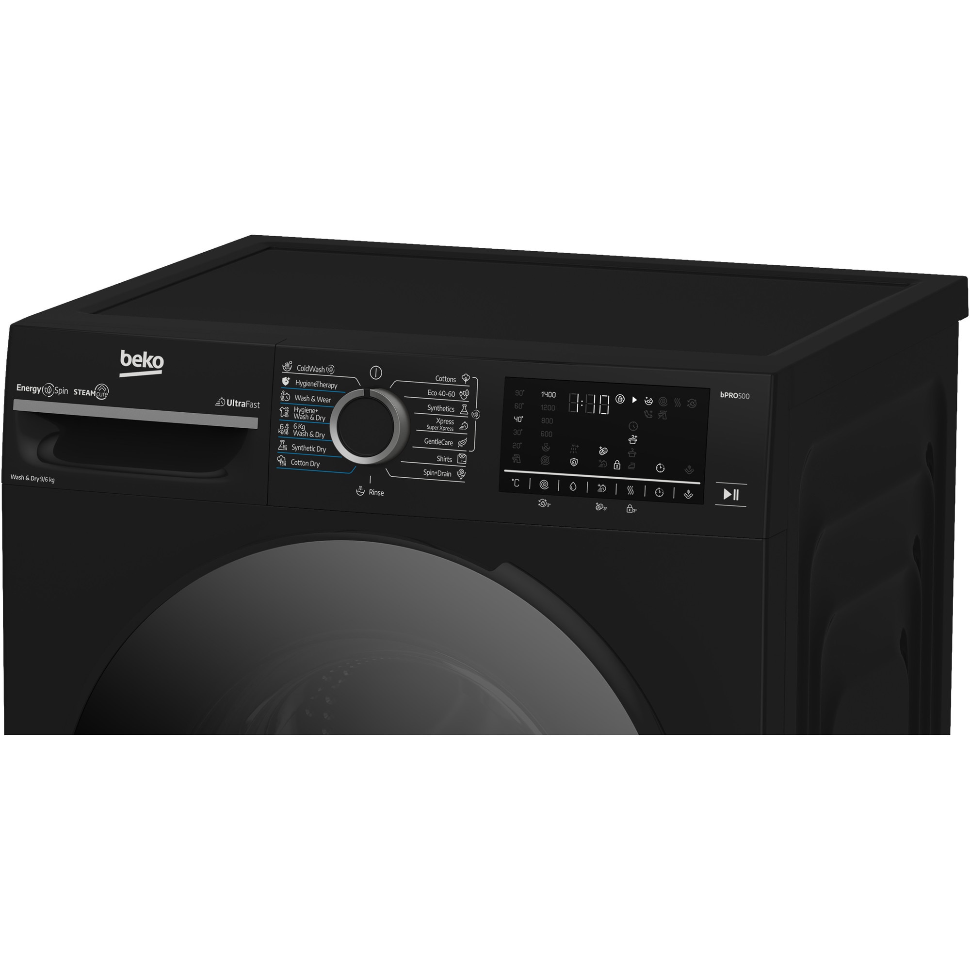 Masina de spalat rufe cu uscator Beko BM5DFT49442PB, Clasa D, SteamCure, 9/6 kg, 1400 rpm, Negru