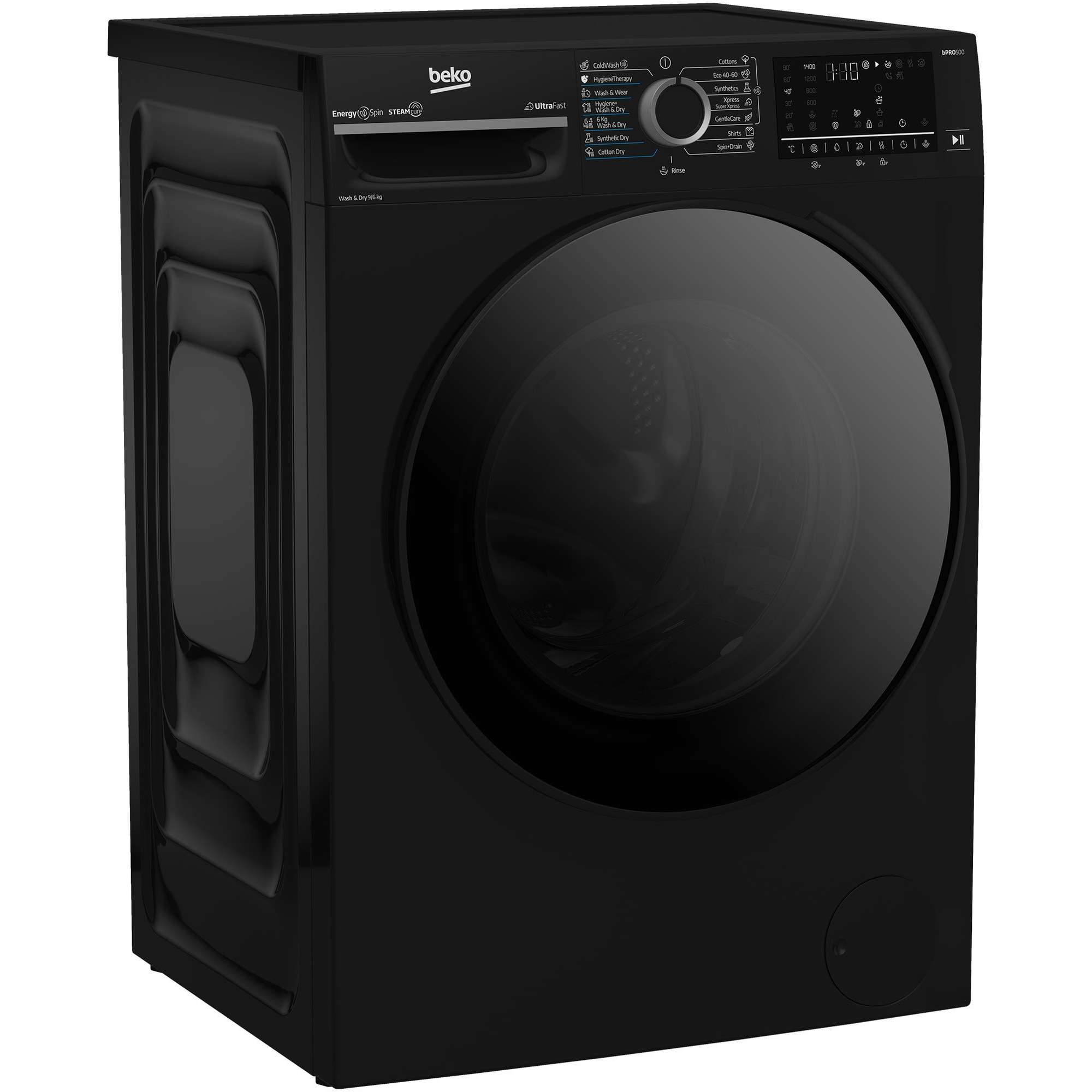 Masina de spalat rufe cu uscator Beko BM5DFT49442PB, Clasa D, SteamCure, 9/6 kg, 1400 rpm, Negru