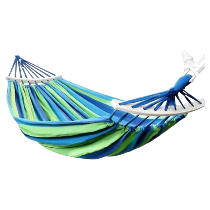 Двоен хамак с дървена стойка, Лука, 260x150см, 200кг, лесен за почистване, с калъф за носене