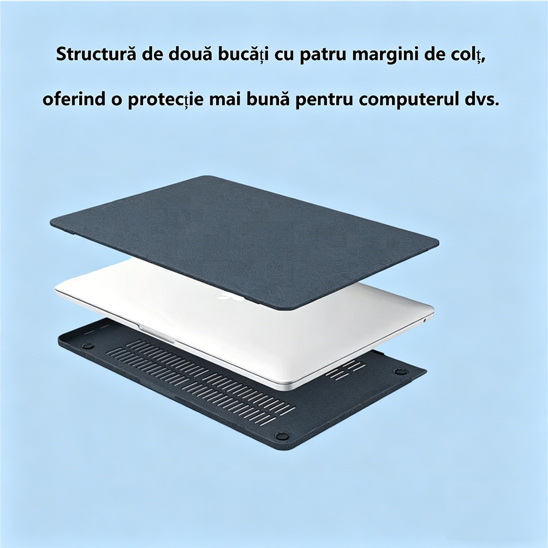 Carcasa Hard Shell DEISNGB pentru MacBook Pro 14", design ultra-subțire, efect de nisip fin, Albastru închis
