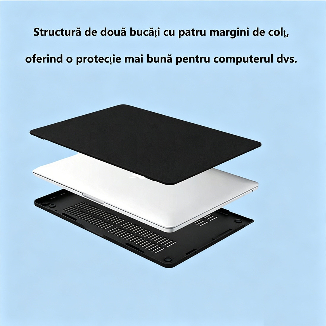 Carcasa Hard Shell DEISNGB pentru MacBook Air 15 inch, design ultrasubțire, protecție premium, Negru