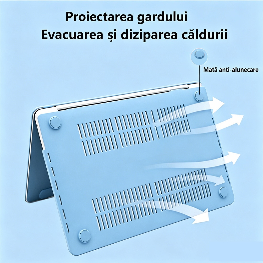 Carcasa Hard Shell DEISNGB pentru MacBook Air 13", ultra-subtire, ventilatie eficienta, Albastru deschis