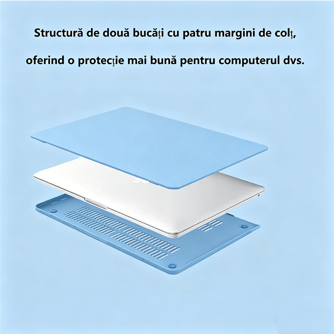 Carcasa Hard Shell DEISNGB pentru MacBook Air 13", ultra-subtire, ventilatie eficienta, Albastru deschis