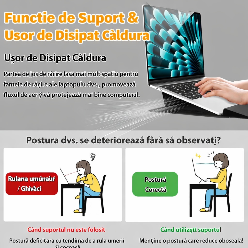 Husa Laptop 15-16 inch compatibila cu MacBook Air, Design 3-in-1 cu Suport Ergonomic si Borseta Accesorii, Piele Ecologica, Inchidere Magnetica Marime Universala, Negru titan