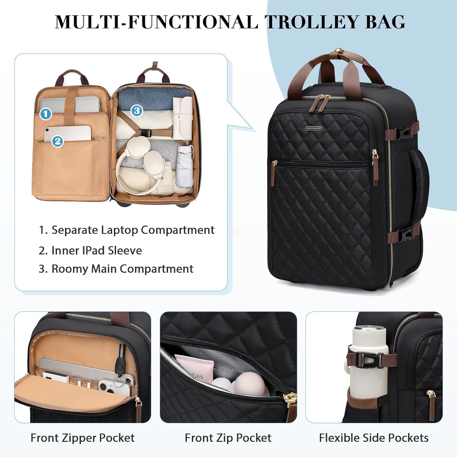 Rucsac cu roți GOLF QUALITY pentru laptop 17 inch, compartiment mare, rezistent la apă, 35L