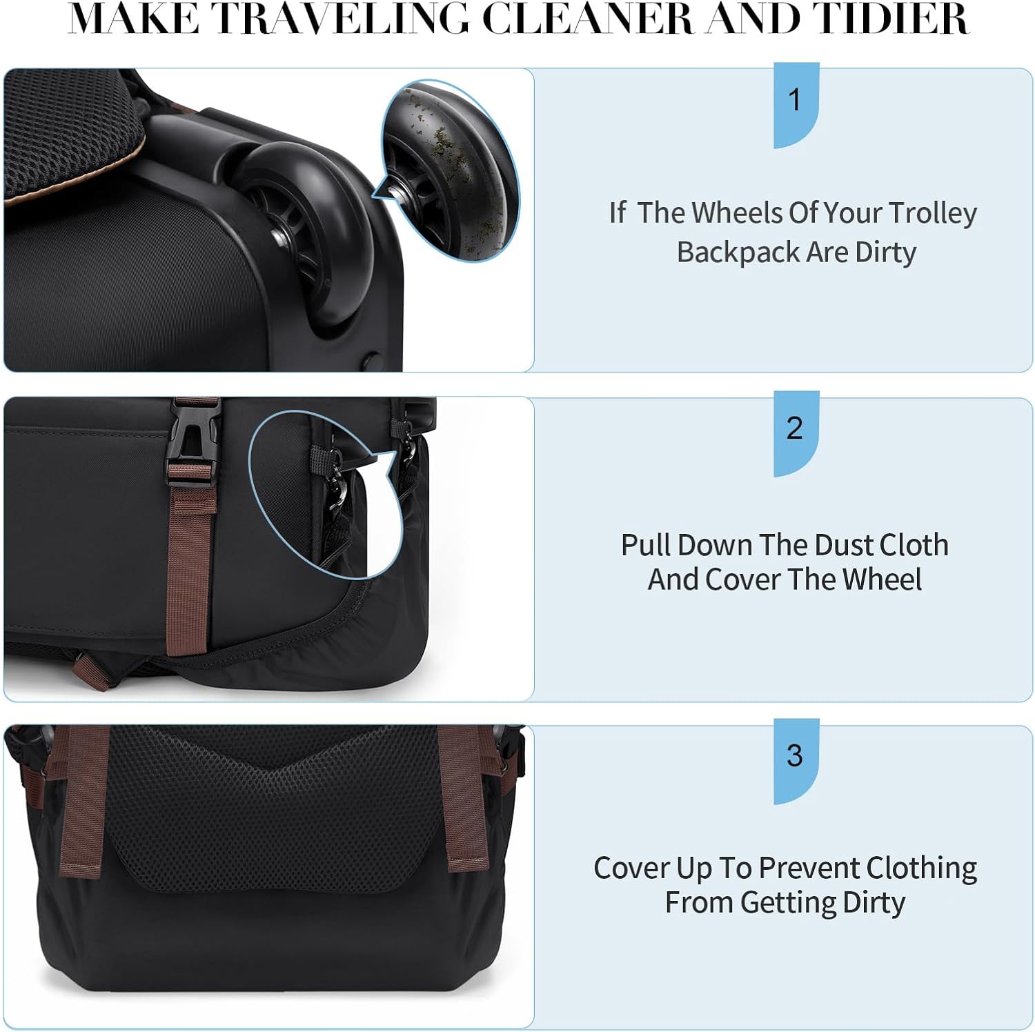 Rucsac cu roți GOLF QUALITY pentru laptop 17 inch, compartiment mare, rezistent la apă, 35L