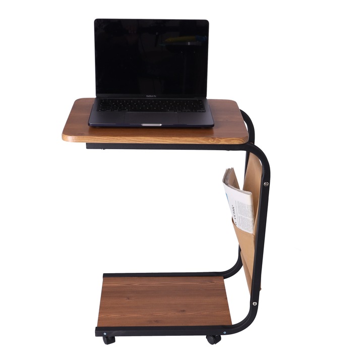 Мобилна маса, Лука, мобилна масичка за кафе с колелца, черна, 65х30см