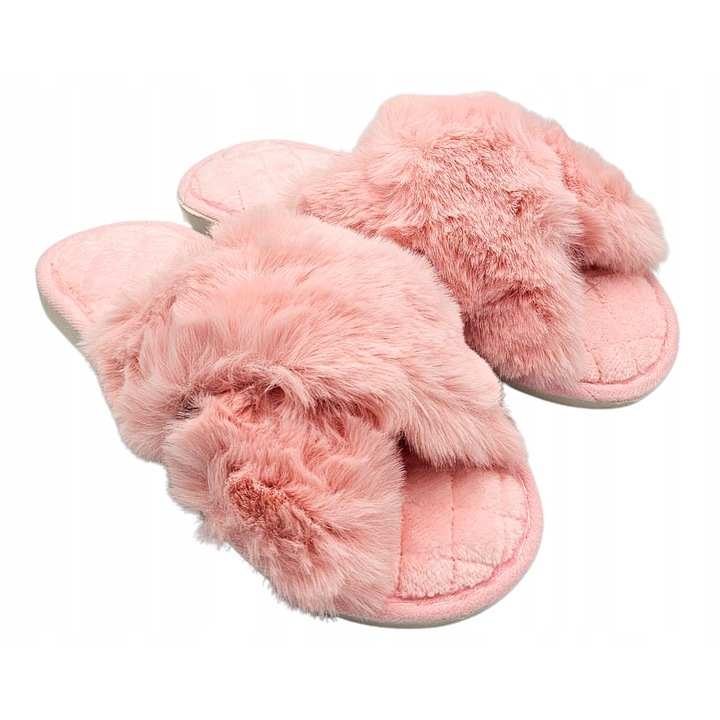 Papuci de dama, Chung shi, iarna, roz cu blana, antiderapanti, slip-on, 36-37 EU